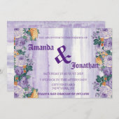 ヴィンテージモダンフローラパープル結婚式招待状 招待状 (正面/裏面)