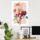 ヴィンテージモダンフローラピンクウォールアートポスター ポスター (ホームオフィス)