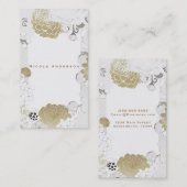 ヴィンテージモダンフローラボタニカルグラムホワイト&金ゴールド 名刺 (正面/裏面)