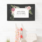 ヴィンテージモダンフローラモチーフのダークグレーバナー 横断幕 (インサイチュ)