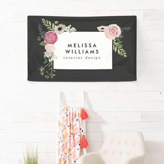 ヴィンテージモダンフローラモチーフのダークグレーバナー 横断幕 (インサイチュ)