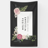 ヴィンテージモダンフローラモチーフのダークグレーバナー 横断幕 (縦)