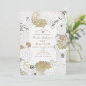 ヴィンテージモダンフローラ植物白金ゴールド結婚ズ 招待状 (スタンド正面)