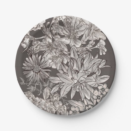 ヴィンテージモダンフローラ素朴結婚アイボリー ペーパープレート (正面)