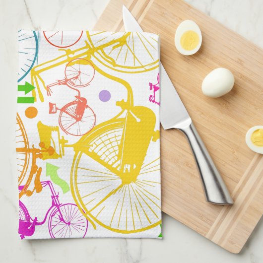 ヴィンテージモダンブライトカラーネオンパターン キッチンタオル (四つ折り)