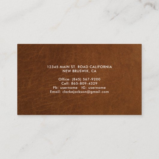 ヴィンテージモダンブラウンレザーテクスチャルック 名刺 (裏面)