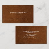 ヴィンテージモダンブラウンレザーテクスチャルック 名刺 (正面/裏面)