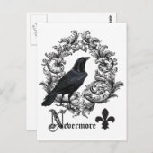 ヴィンテージモダンブラックのハロウィンカラス ポストカード (正面/裏面)