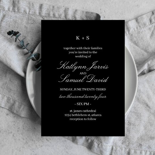 ヴィンテージモダンブラック結婚式招待状カード 招待状
