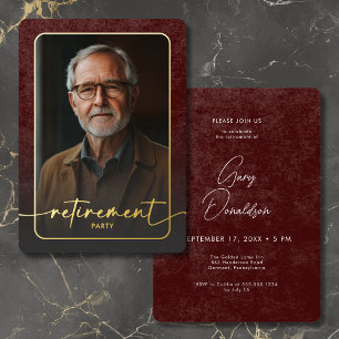 ヴィンテージモダンブルゴーニュ写真退職パーティー 箔招待状