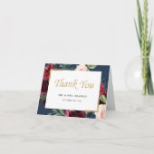 ヴィンテージモダンブルゴーニュ赤ブルーフローラありがとう サンキューカード (正面)