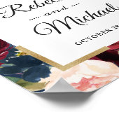 ヴィンテージモダンブルゴーニュ青結婚い花のサイン ポスター (角)