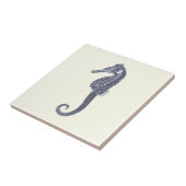 ヴィンテージモダンブルーシーホースオンアイボリー タイル (側面)