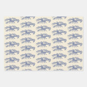 ヴィンテージモダンブルーベージュピンクロブスター ラッピングペーパーシート (正面)