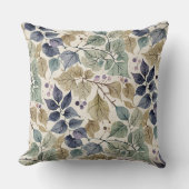ヴィンテージモダンブルー、トープ、セージ葉 クッション (正面)