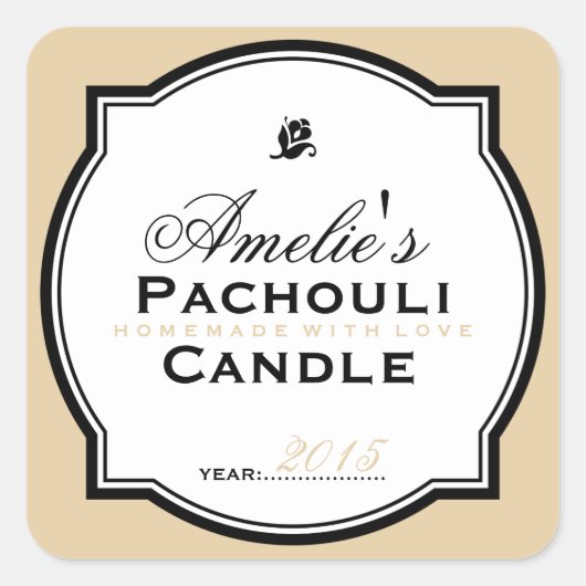 ヴィンテージモダンベージュ |石パーソナライズされたけんキャンドル スクエアシール (正面)