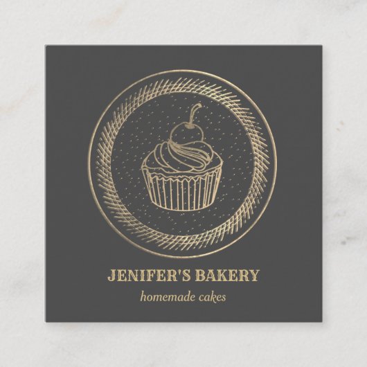 ヴィンテージモダンホイルのカップケーキ自家製ベーカリー スクエア名刺 (正面)