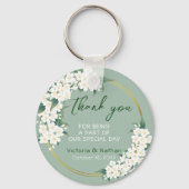 ヴィンテージモダンホワイトグリーンフローラ結婚式の引き出物Ke キーホルダー (正面)