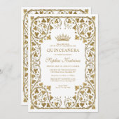 ヴィンテージモダンホワイト金ゴールドフレームティアラキンセアニェラ 招待状 (正面/裏面)