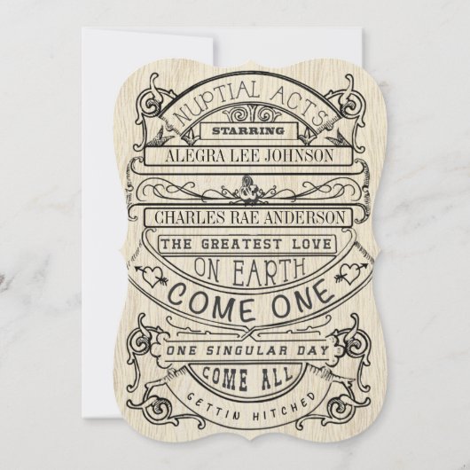 ヴィンテージモダンポスタ結婚タイポグラフィ 招待状 (裏面)