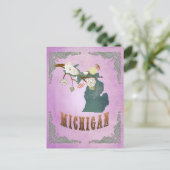ヴィンテージモダンミシガン州マップ – グレープパープル ポストカード (スタンド正面)