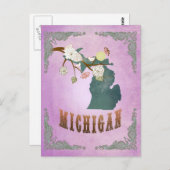 ヴィンテージモダンミシガン州マップ – グレープパープル ポストカード (正面/裏面)