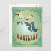 ヴィンテージモダンメリーランド州の地図 – セージグリーン ポストカード (正面/裏面)