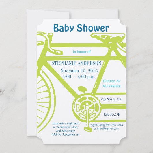 ヴィンテージモダンライム男の赤ちゃんシャワー 招待状 (正面)
