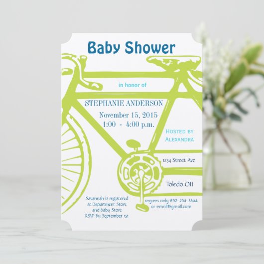 ヴィンテージモダンライム男の赤ちゃんシャワー 招待状 (スタンド正面)