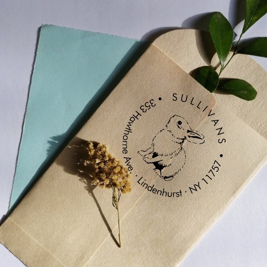 ヴィンテージモダンラビットスクリプトファミリー差出人住所 ラバースタンプ