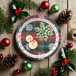 ヴィンテージモダンレッドとグリーンの雪片パターン ペーパープレート