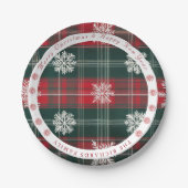ヴィンテージモダンレッドとグリーンの雪片パターン ペーパープレート (正面)