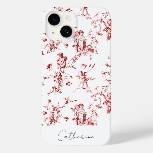 ヴィンテージモダンレッドキューピッドエンジェルスフローラトイル Case-Mate iPhoneケース (裏面)