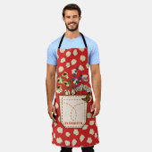 ヴィンテージモダンレッドホワイトフローラマザーズデイエプロン エプロン (着用した状態)