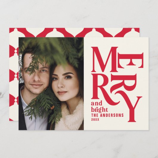 ヴィンテージモダンレトロクリッツマスレッド・ホリデイ 案内状 (正面/裏面)