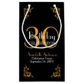 ヴィンテージモダンレトロブラック金ゴールド30th Birthday スモールペーパーバッグ (裏面)