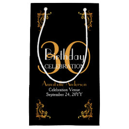 ヴィンテージモダンレトロブラック金ゴールド30th Birthday スモールペーパーバッグ