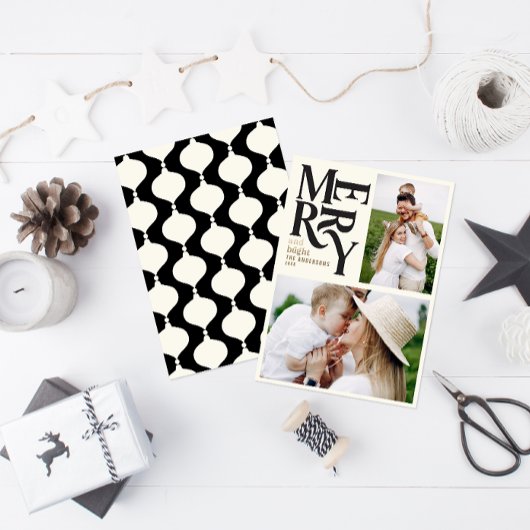 ヴィンテージモダンレトロChritsmasブラック金ゴールド写真An 案内状