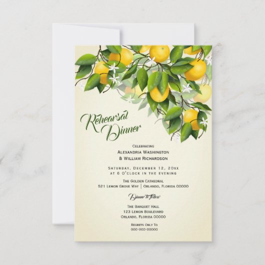 ヴィンテージモダンレモン果実 |リハーサルディナー 招待状 (正面)