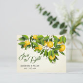 ヴィンテージモダンレモン果実 |結婚式の日付の保存 ポストカード (スタンド正面)