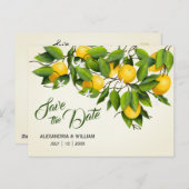 ヴィンテージモダンレモン果実 |結婚式の日付の保存 ポストカード (正面/裏面)