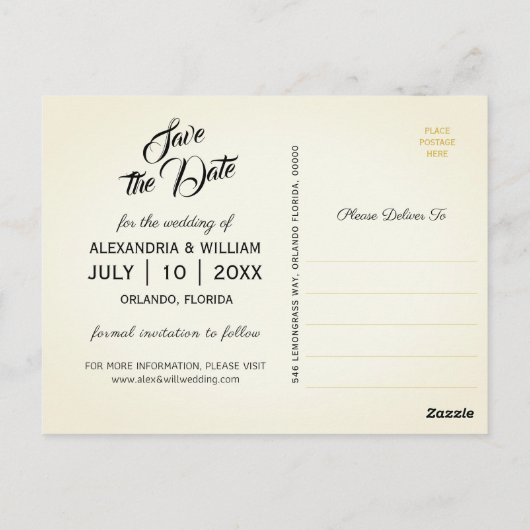 ヴィンテージモダンレモン果実 |結婚式の日付の保存 ポストカード