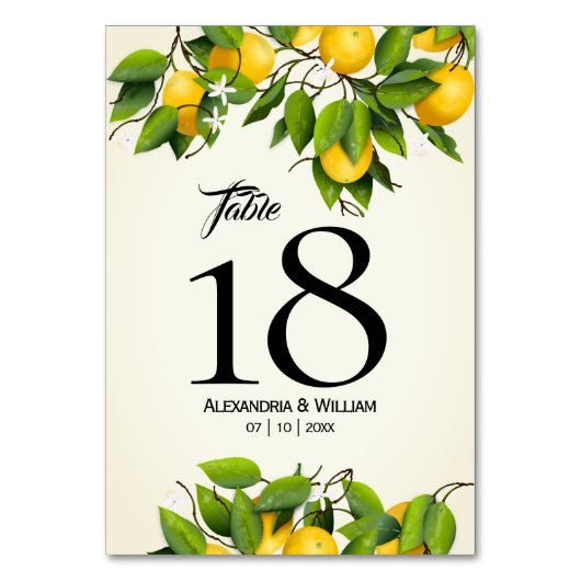 ヴィンテージモダンレモン果実 | 結婚s テーブルナンバー (正面)