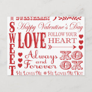 ヴィンテージモダンワードValentine Love collage シーズンポストカード
