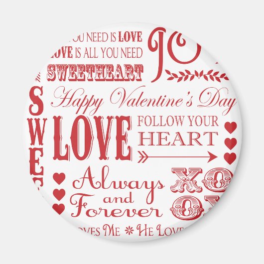 ヴィンテージモダンワードValentine Love collage マグネット (正面)