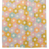 ヴィンテージモダン六角花柄パステル シャワーカーテン (正面)