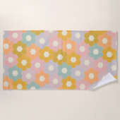 ヴィンテージモダン六角花柄パステル ビーチタオル (正面)