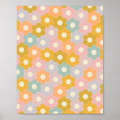 ヴィンテージモダン六角花柄パステル ポスター (正面)