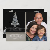 ヴィンテージモダン宝石飾りメリークリスマスツリーカード シーズンカード (正面/裏面)