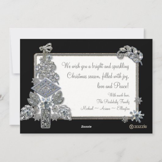 ヴィンテージモダン宝石飾りメリークリスマスツリーカード シーズンカード (裏面)